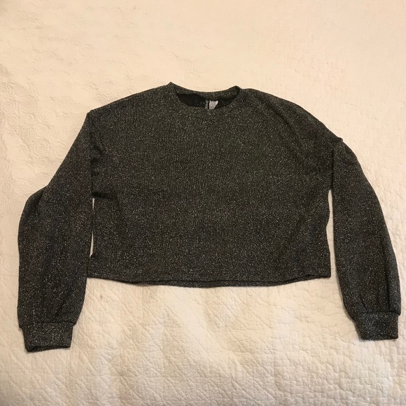 H&M Divided metallic silver dark gray long sleeve crewneck cropped sweater (M) - Picture 4 of 14